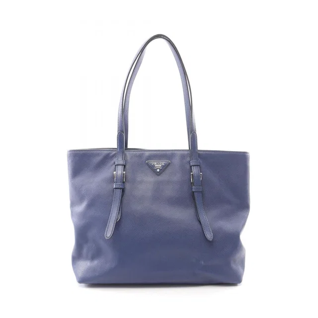 Prada Tote Bag Triangle Logo Blue Saffiano Leather in Blue Saffiano leather from The Reluxe