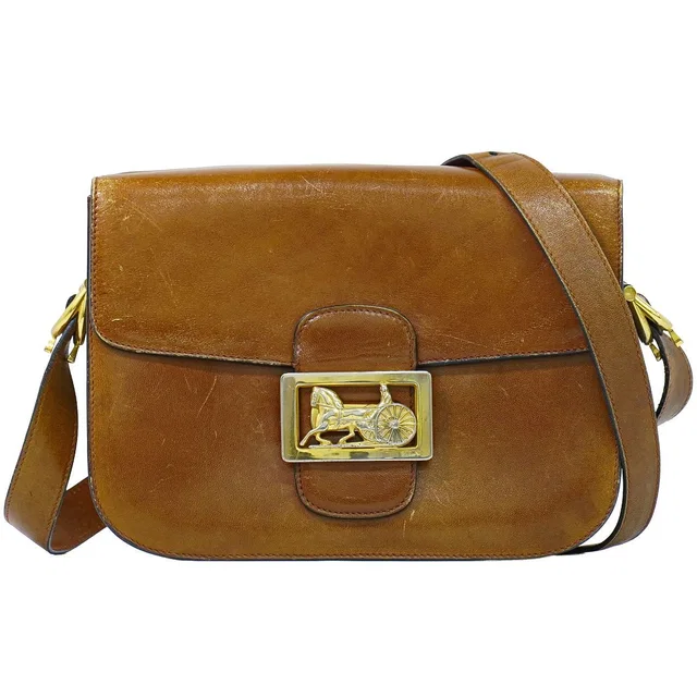 Celine Carriage Shoulder Bag Pochette Leather Brown in Brown Leather from The Reluxe