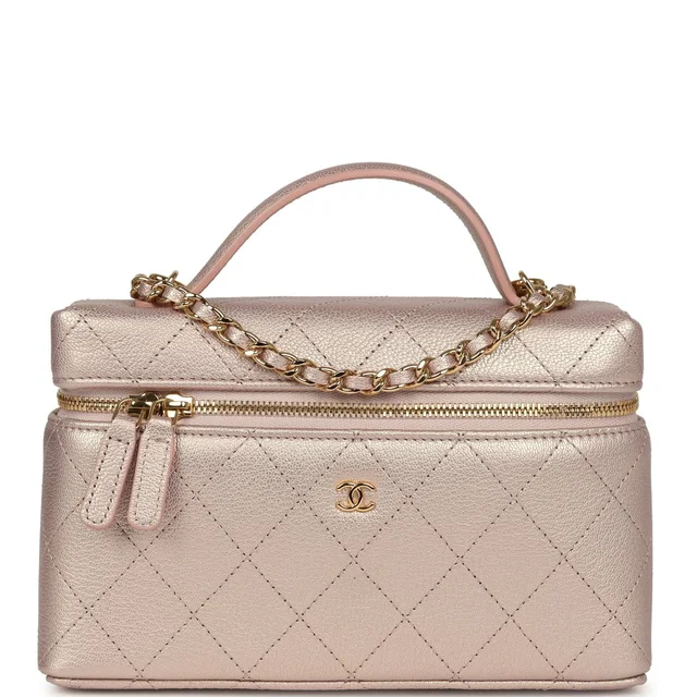 Chanel Top Handle Long Vanity Case in Pink Goatskin from Madison Avenue Couture