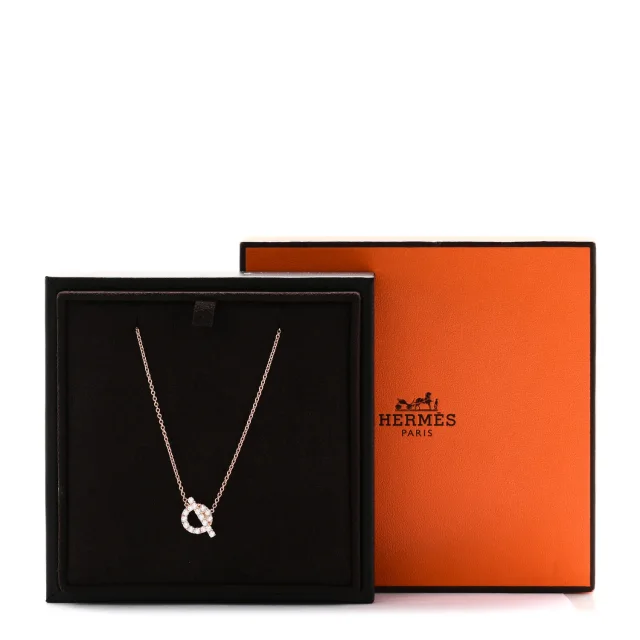 Hermès 18K Rose Gold Diamond Finesse Pendant Necklace in Pink from FASHIONPHILE, photo 6 of 6