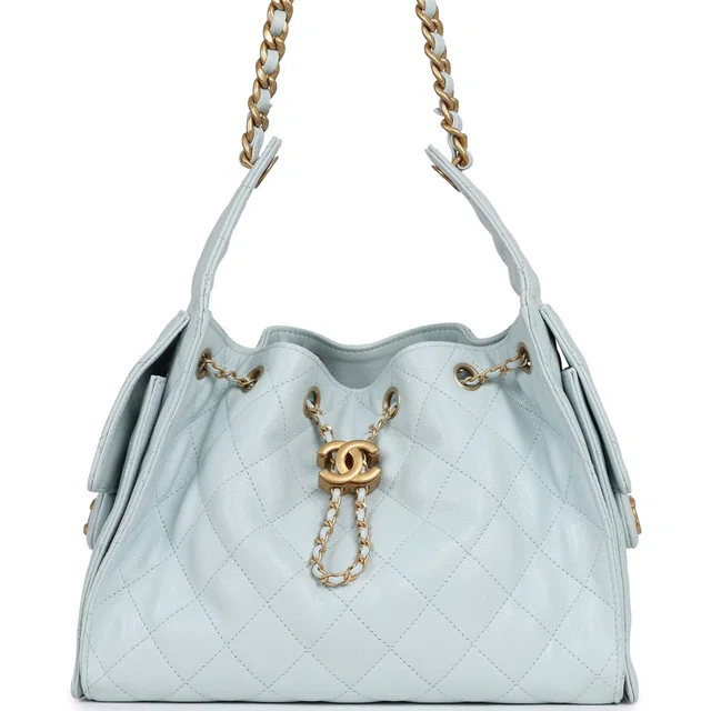 Chanel Small 25 Hobo Bag Light Blue Caviar Antique Gold Hardware in Blue Caviar leather from Madison Avenue Couture