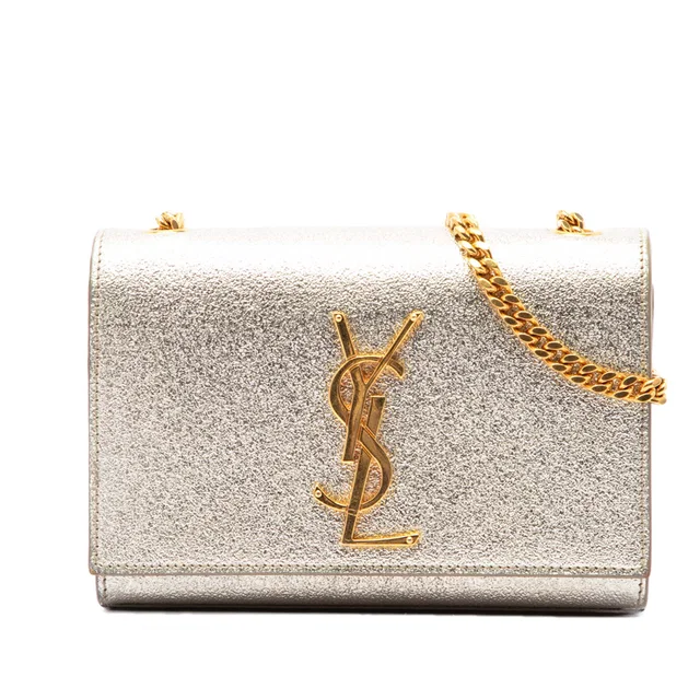 Gold Saint Laurent Small Metallic Calfskin Monogram Kate Crossbody in Gold Calfskin from Designer Revival