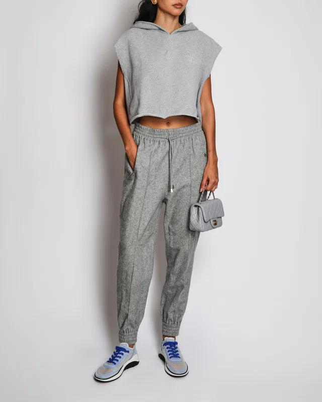 Miu Miu Grey Short Sleeve Logo Cropped Jumper with Shawl Collar Detail Size S (UK 8) in Grey from Sellier