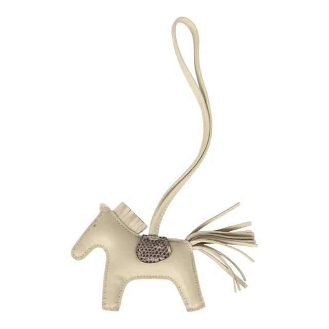 Hermès Rodeo Bag Charm PM Craie Milo Lambskin Ombre Varanus Salvator Lizard Touch in White Lambskin from Madison Avenue Couture
