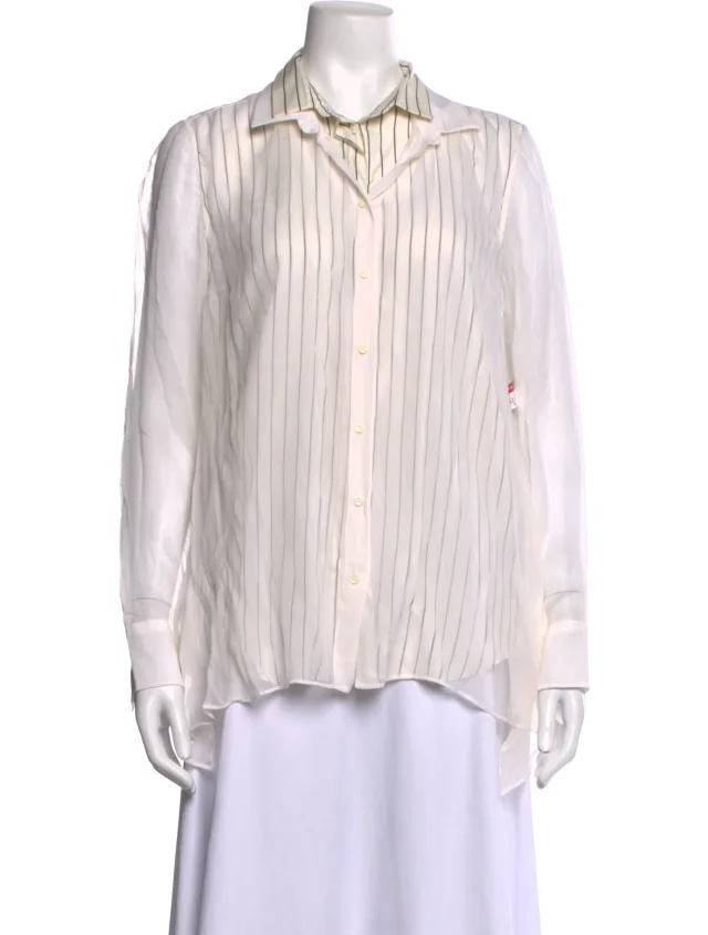 Brunello Cucinelli Silk Striped Button-Up Top in Silk from The RealReal