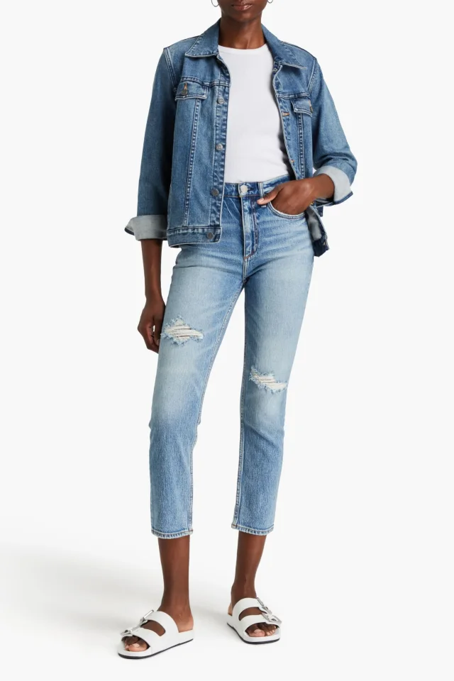 Rag & Bone Wren Cropped Distressed High-Rise Slim-Leg Jeans in Mid denim, photo 2 of 4 from THE OUTNET