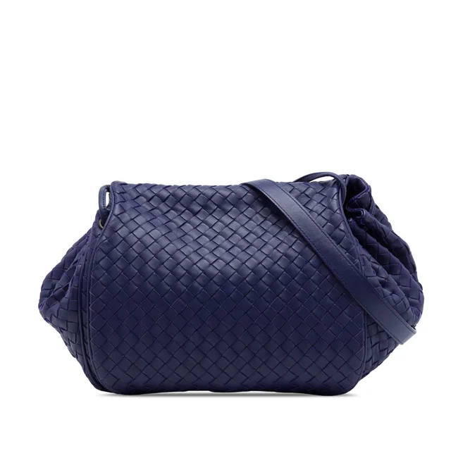 Blue Bottega Veneta Nappa Intrecciato Flap Crossbody in Blue Nappa leather from Designer Revival