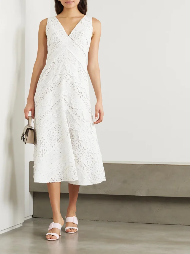 CAROLINA HERRERA Broderie anglaise cotton midi dress in White, photo 2 of 2 from NET-A-PORTER (Canada)