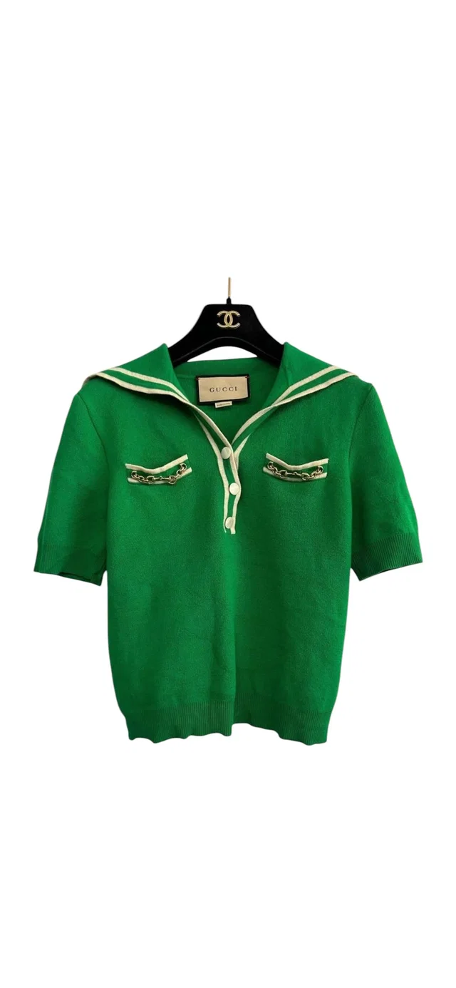 Gucci Green/Cream Horsebit Knitted Top Sz XS in White from Luxury Promise