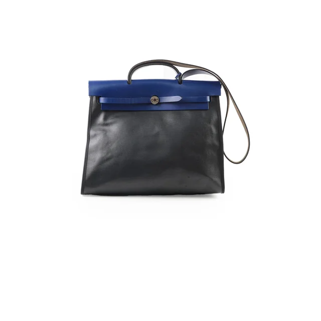Hermès Herbag Zip 39 Bag Berline Canvas/Leather Black/Blue SHW in Black Canvas from The Purse Affair