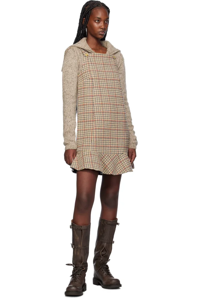 GANNI Beige Check Minidress, photo 5 of 5 from SSENSE
