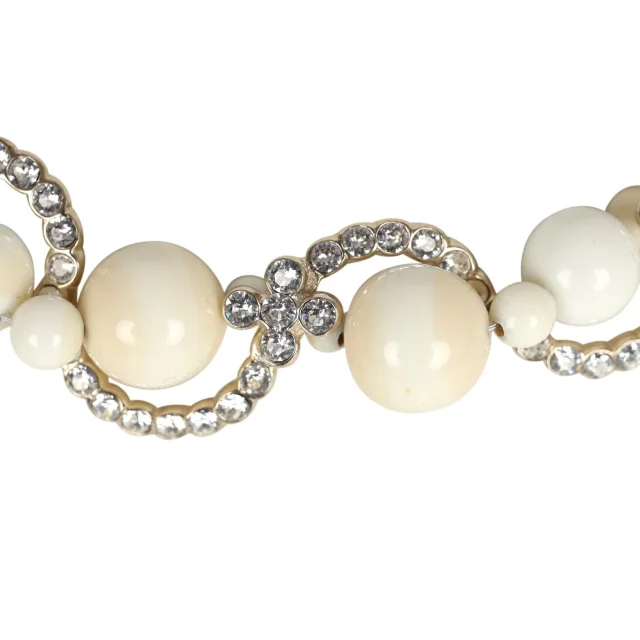 Chanel CC Faux Crystal Beaded Choker Necklace Beige and White Light Gold Tone Hardware in White from Madison Avenue Couture, photo 5 of 6