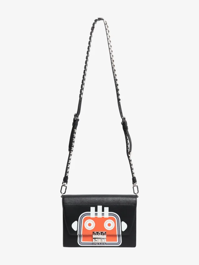Prada Black and orange medium Elektra robot shoulder bag in Black Leather from Sign of the Times, photo 2 of 8