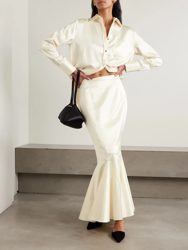 VIOLANTE NESSI Gentileschi pleated paneled satin maxi skirt in Beige, photo 2 of 2 from NET-A-PORTER (Canada)
