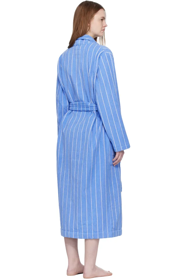 Tekla Blue & White Terry Classic Bathrobe, photo 3 of 4 from SSENSE