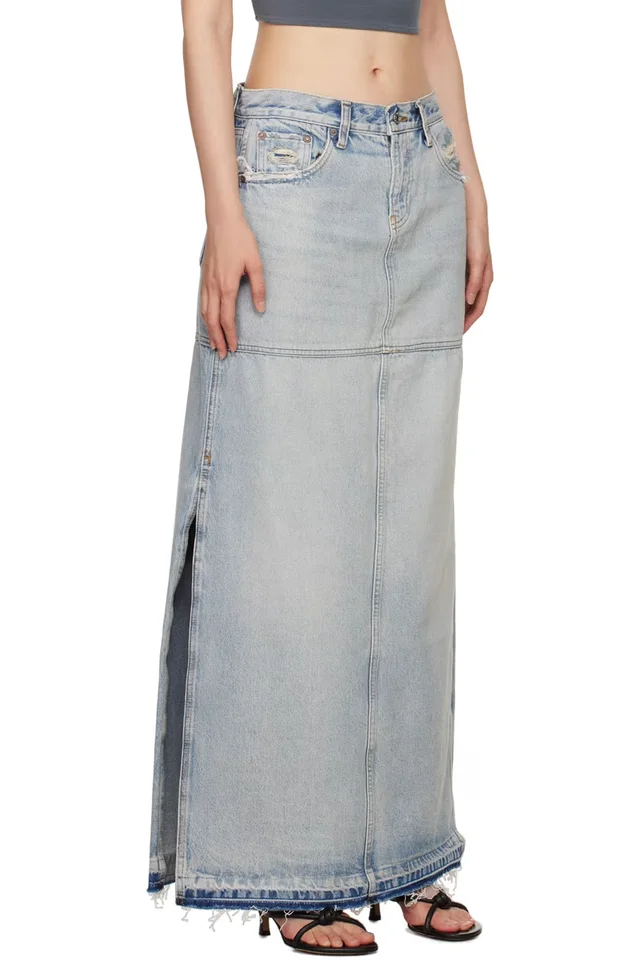 Re/Done Blue Split Maxi Skirt, photo 2 of 4 from SSENSE