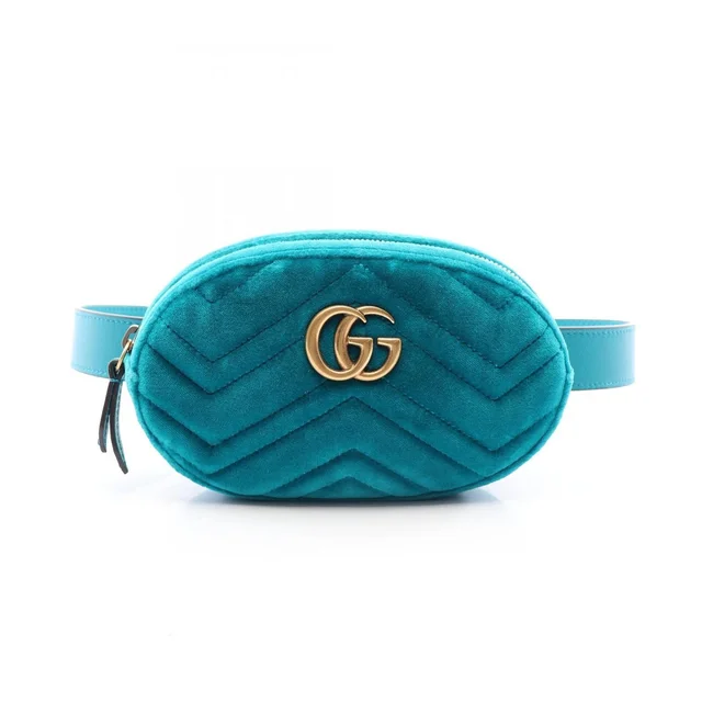 Gucci Waist Bag GG Marmont Turquoise Blue Fabric Leather Matelasse in Blue Leather from The Reluxe