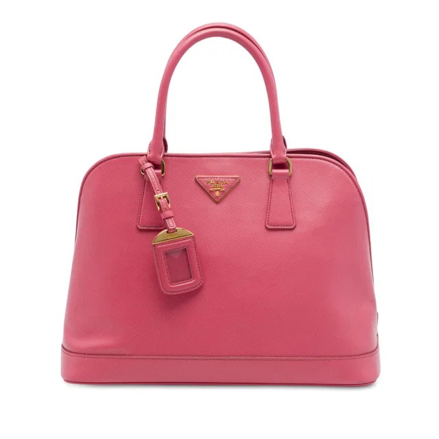 Pink Prada Large Saffiano Lux Open Promenade Satchel in Pink Saffiano leather from Designer Revival
