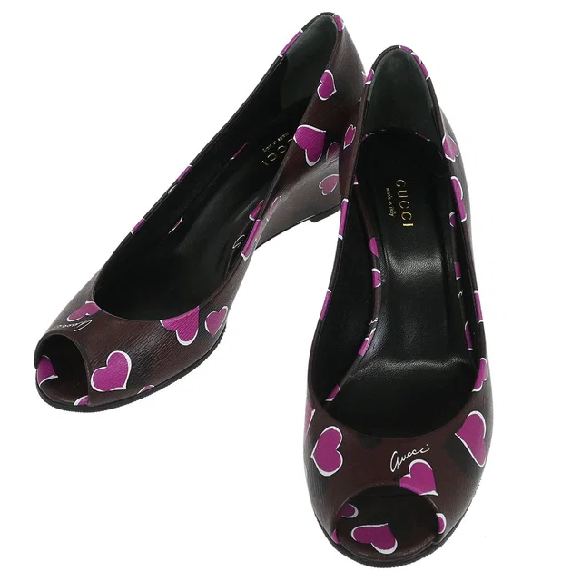Gucci Bordeaux Open Toe Pumps Shoes #36 in Burgundy Leather from AMORE Vintage Tokyo