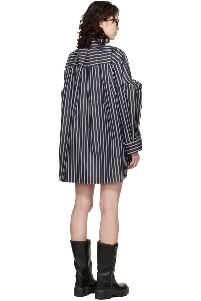 sacai Navy Poplin Shirt Minidress, photo 3 of 4 from SSENSE