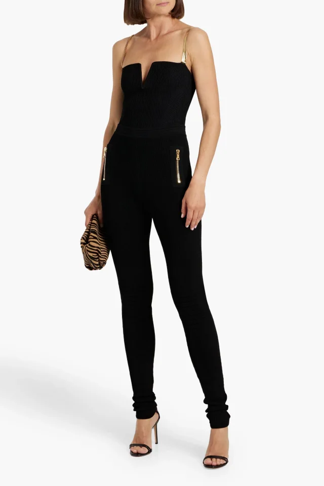 Balmain Ribbed-Knit Skinny Pants in Black, photo 2 of 4 from THE OUTNET