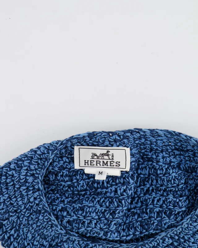 Hermès Light Blue and Navy Crochet Beret Hat with Logo Button Detail Size M in Navy from Sellier, photo 4 of 4