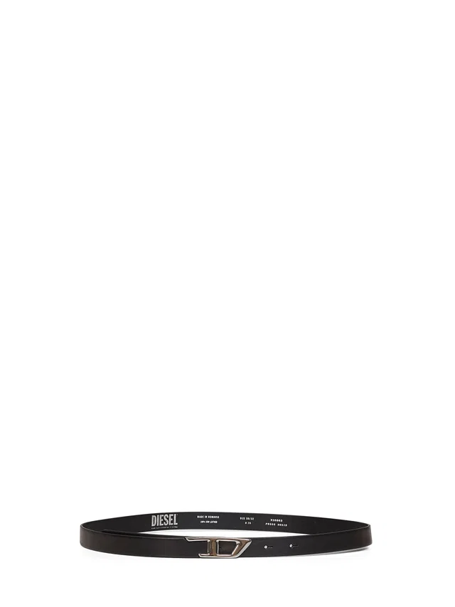 Diesel B-D Logo Plate Leather Belt — Black Wool in Black Wool from HEWI