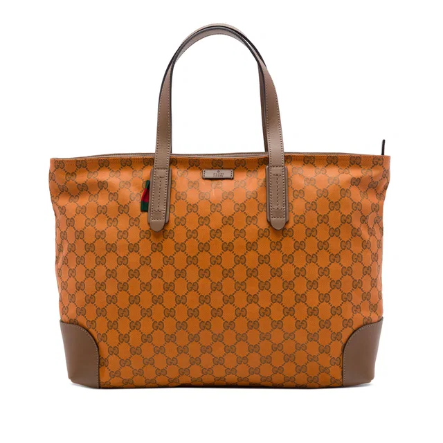 Brown Gucci GG Canvas Web Tote in Brown Canvas from Designer Revival