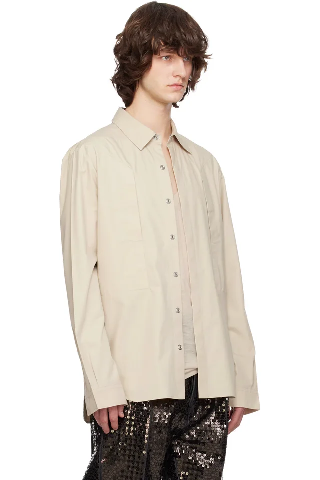 Rick Owens Beige Temple Fogpocket Overshirt, photo 2 of 4 from SSENSE