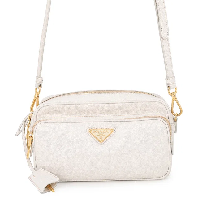 Prada Triangle Logo Camera Bag WhiteBT1010 Saffiano LeatherLeather in Saffiano leather from GALLERY RARE