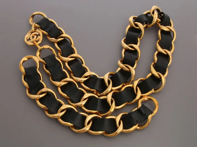 Chanel Vintage Black Leather and Gold Chain CC Belt in Black Leather from Ann's Fabulous Finds, photo 1 of 1