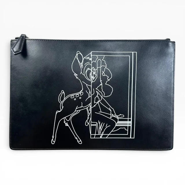 Givenchy Bambi Clutch Bag Womens Large Black Leather Romania Zip Pouch Graphic in black Leather from Poshmark