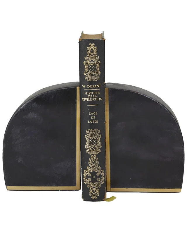 CosmoLiving by Cosmopolitan Set Of 2 Geometric Black Marble Bookends With Gold Inlay, image 1 of 1 from Rue La La