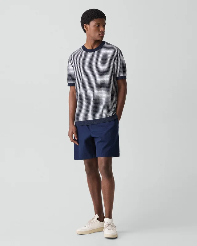 Theory Striped Tee in Pacific Linen in NEW BALTIC/WINTER IVORY 65% Linen, 23% Cotton, 12% Polyester; Exclusive Of Elastic, photo 5 of 12 from Theory