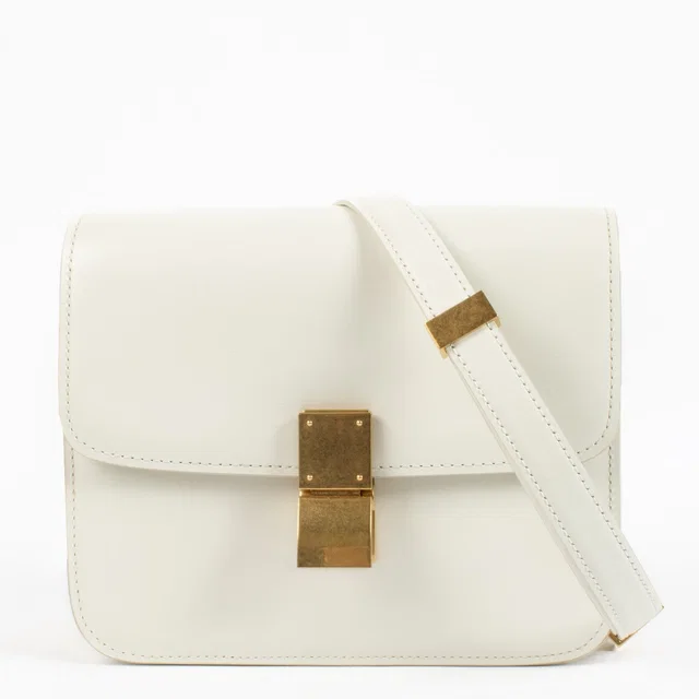 Celine White Shiny Calfskin Teen Classic Bag in White Calfskin from Labellov