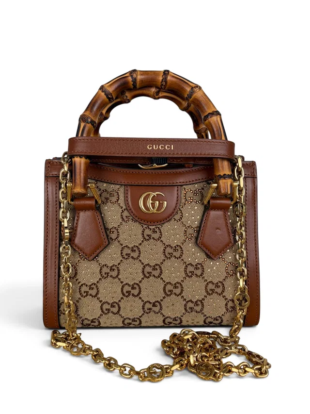 Gucci New Charisma Crystal Monogram Mini Diana Tote in Canvas from Season 2 Consign