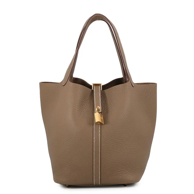 Hermès Picotin Lock Etoupe Taurillon Clemence Size MM in Taupe Clemence leather from GALLERY RARE