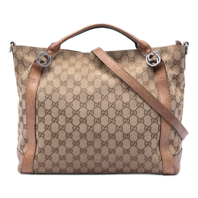 Beige Gucci Medium GG Canvas Miss GG Satchel in Beige Canvas from Designer Revival