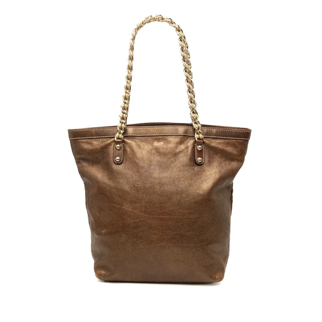 Brown Gucci Metallic Calfskin Capri Chain Tote in Brown Calfskin from Designer Revival