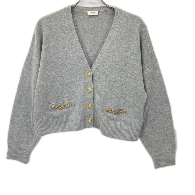 Celine Gray Hedi Slimane Era Cashmere Gourmette Cardigan in Grey Cashmere from The Reluxe