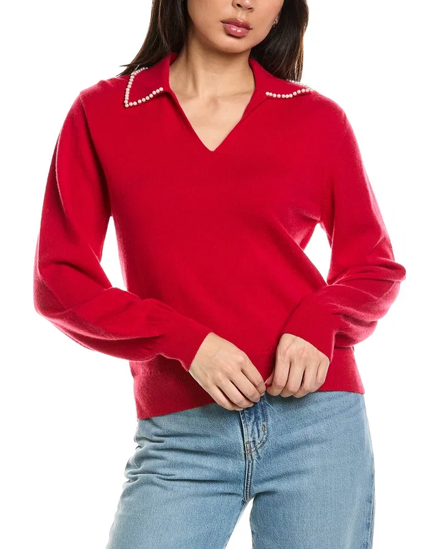 Brodie Cashmere Pearl Collar Wool & Cashmere-Blend Polo Sweater, image 1 of 1 from Rue La La