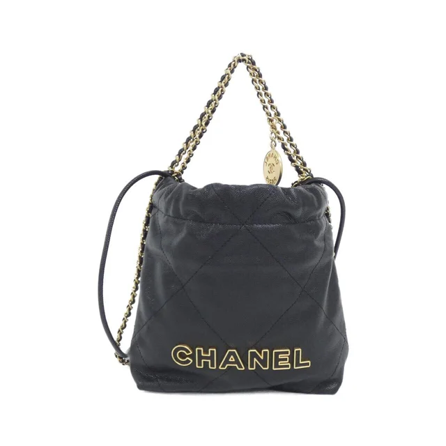 CHANEL 22 Line Mini AS3980 Bag in BLACK / MAT GOLD metal fittings caviar skin (grained calf) from KOMEHYO
