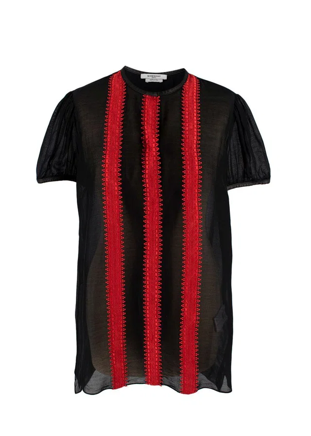 Givenchy Black and Red Cotton & Silk Sheer Blouse in Black Silk from HEWI