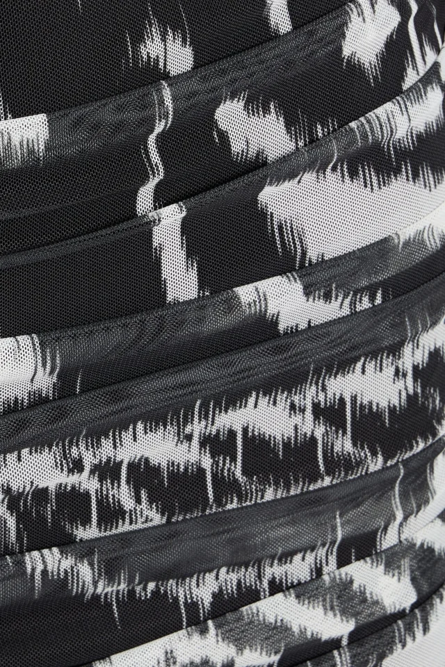 Farm Rio Ruched Printed Stretch-Tulle Midi Dress in Black, photo 4 of 4 from THE OUTNET