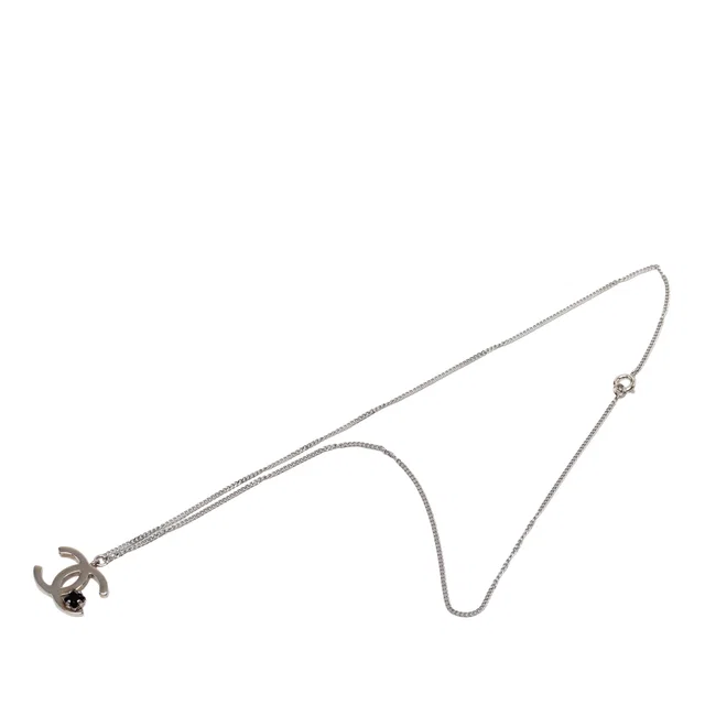Silver Chanel CC Brass Crystal Pendant Necklace in Silver from Designer Revival