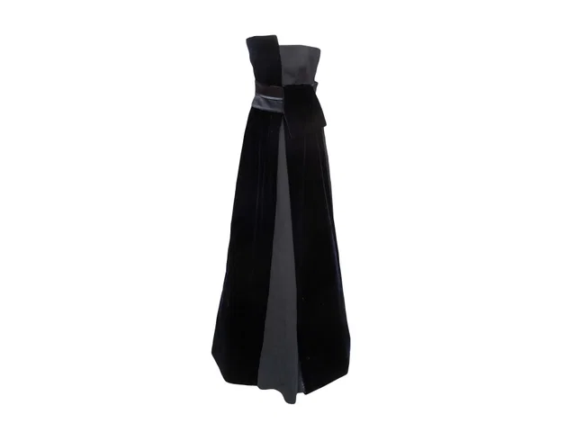 Navy Giorgio Armani Velvet & Silk Strapless Evening Gown Size IT 40 in Navy Velvet from Designer Revival