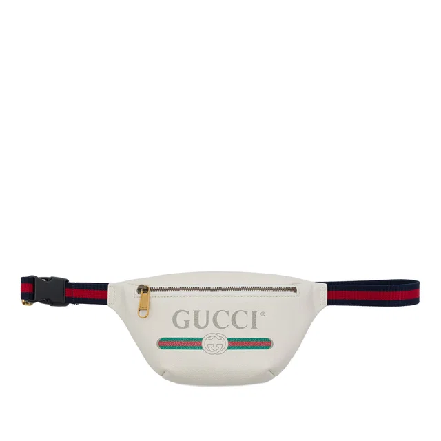 White Gucci Small Grained Calfskin Logo Belt Bag in White Caviar leather from Designer Revival