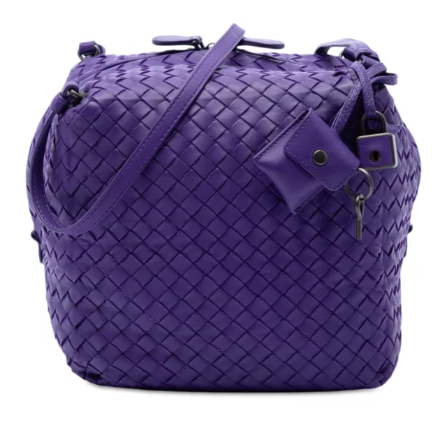 Purple Bottega Veneta Nappa Intrecciato Cube Crossbody in Purple Nappa leather from Designer Revival