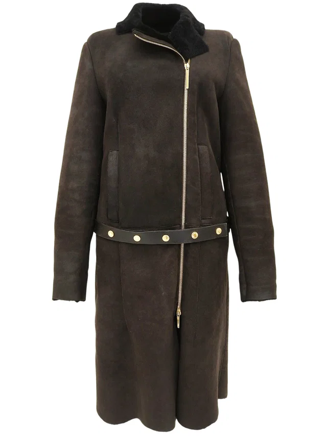 Gucci Mouton Logo Zip-Up Long Coat #40 Dark Brown/Black in Black from VINTAGE QOO TOKYO