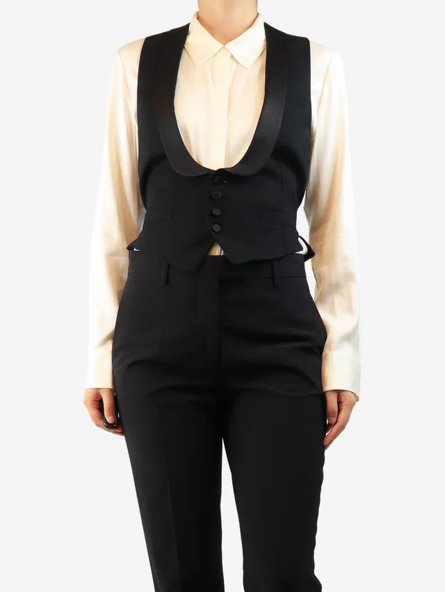 Saint Laurent Black tux waistcoat - size UK 8 in Black Wool from Sign of the Times